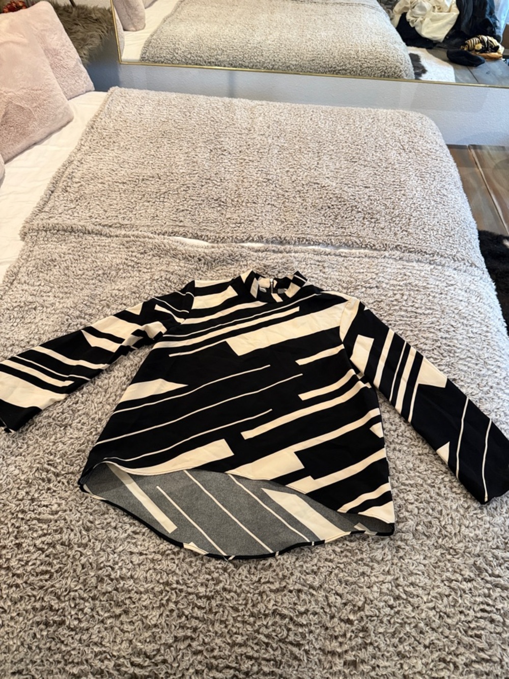 Zara Basic Black & Cream Striped Long-Sleeve Top